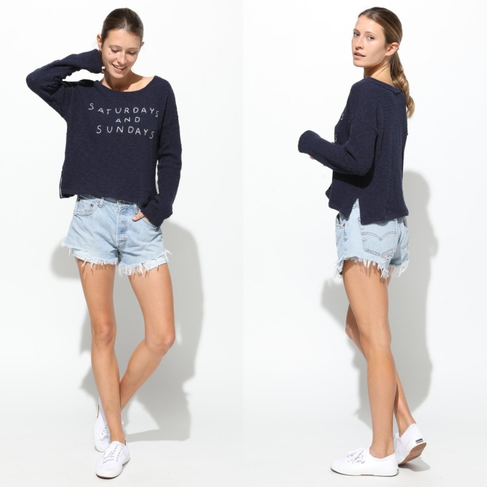 SUNDRY Saturdays & Sundays Navy Crop Sweater